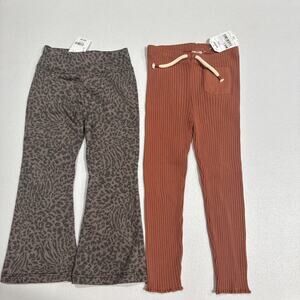 Lot of 2 Toddler Girls 3T Random Hearts Leopard Flare Pants & Next Brown Legging